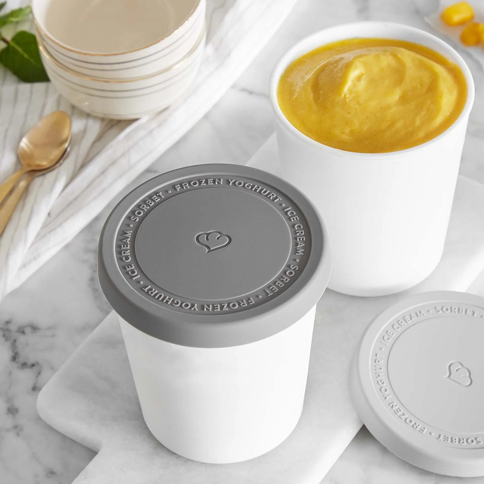 2er-Set Eisbehälter für Speiseeis 1 L, BPA-frei - Grau/Weiß - Image 3