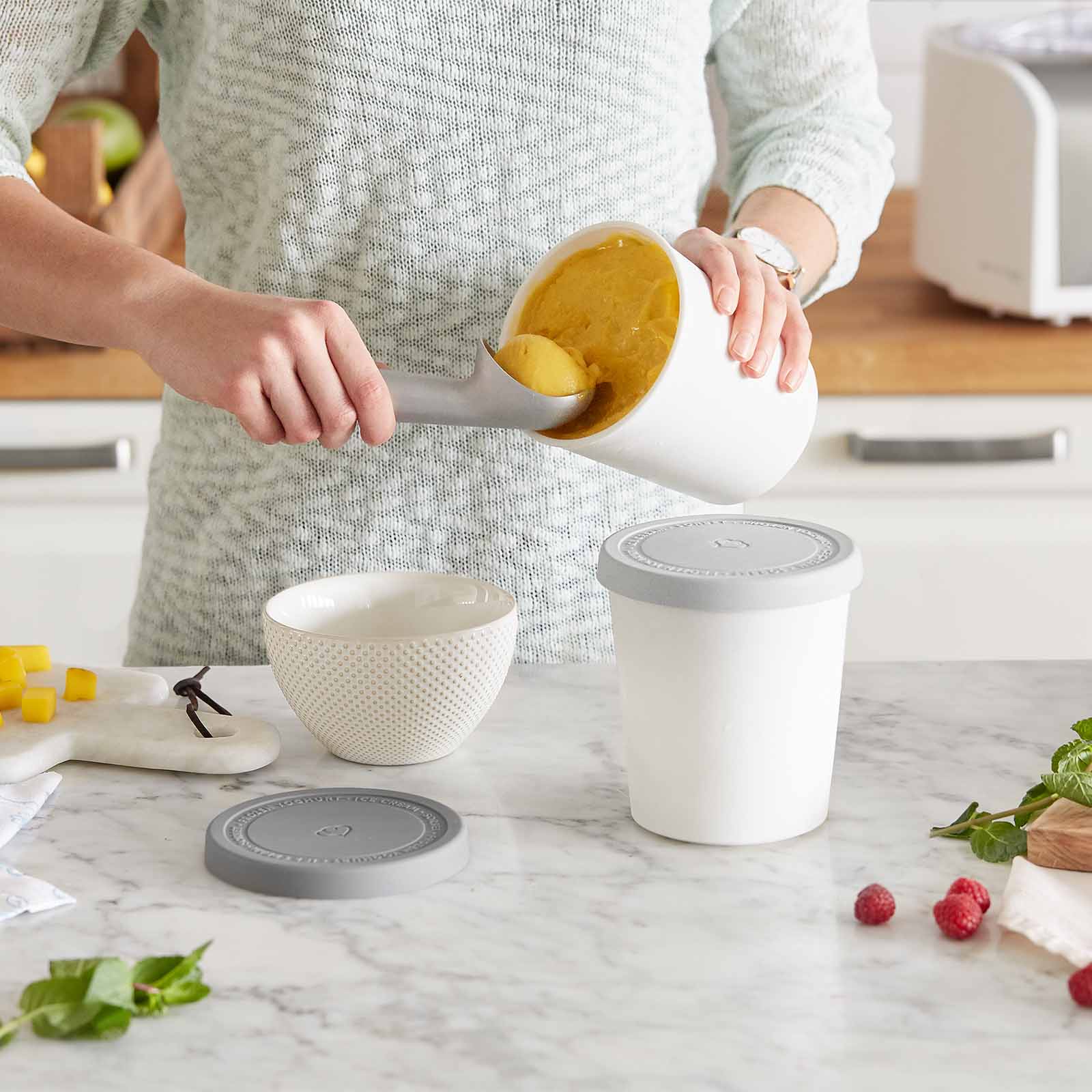 2er-Set Eisbehälter für Speiseeis 1 L, BPA-frei - Grau/Weiß - Image 4