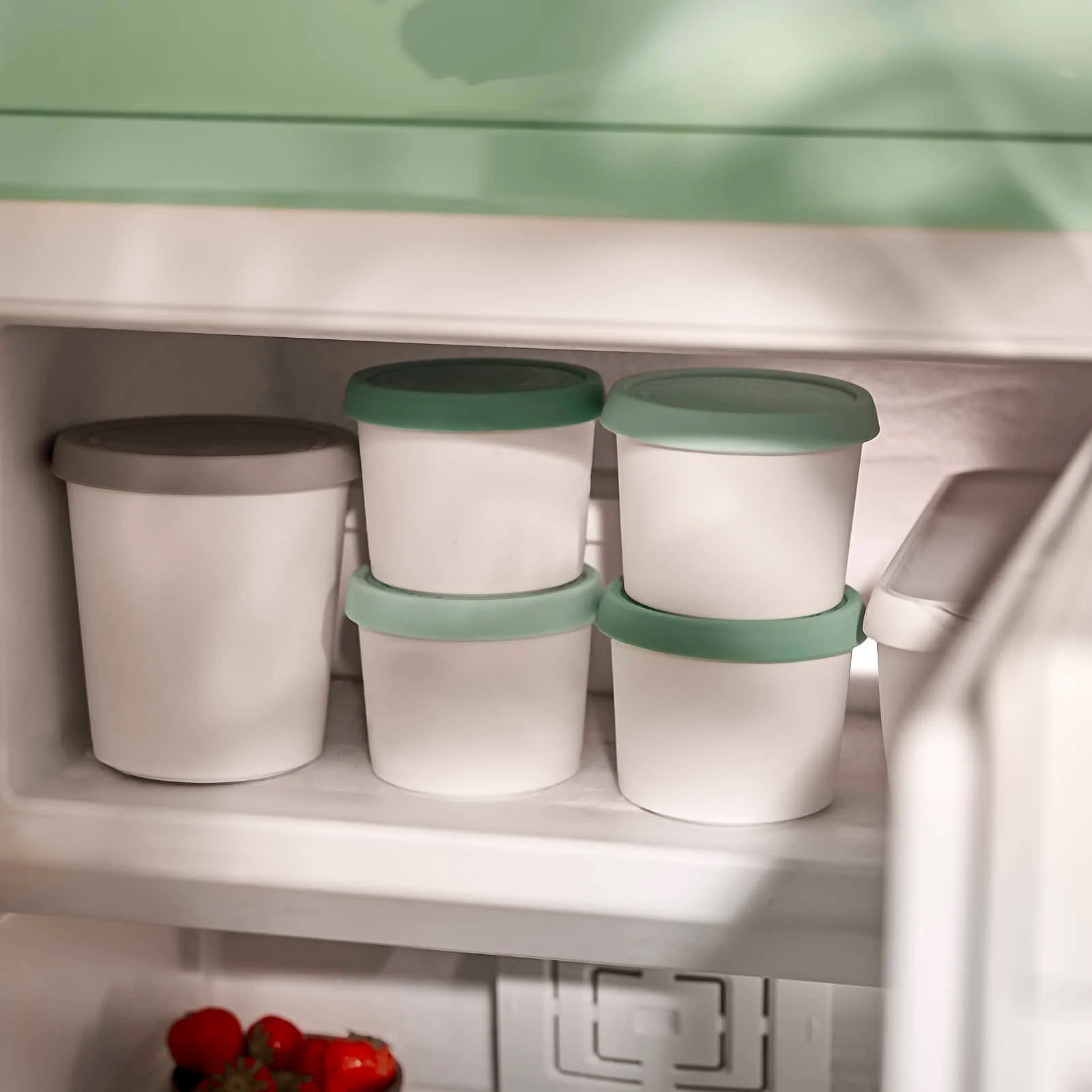 4er-Set Eisbehälter für Speiseeis 400 ml, 8,2 x 10,5 cm, BPA-frei - Mint/Weiß - Image 4