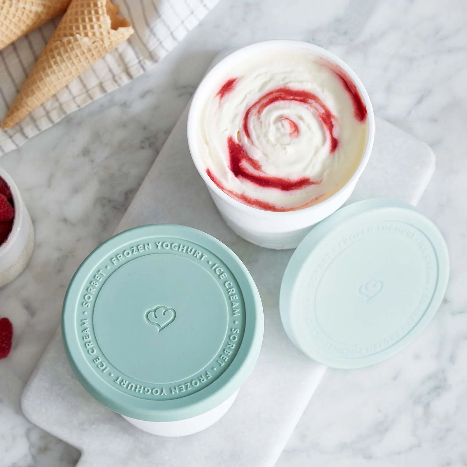 2er-Set Eisbehälter für Speiseeis 1 L, BPA-frei - Mint/Weiß - Image 3