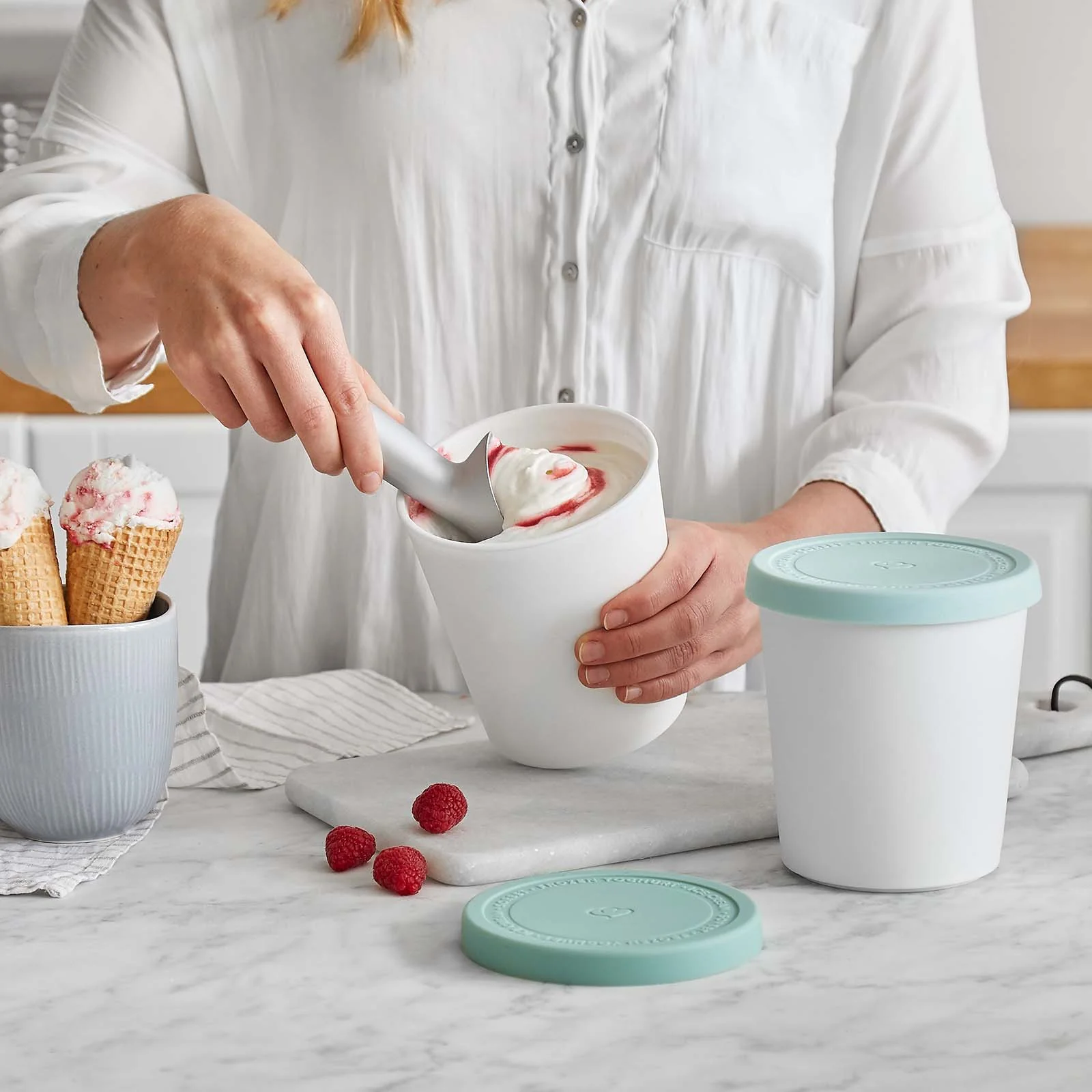 2er-Set Eisbehälter für Speiseeis 1 L, BPA-frei - Mint/Weiß - Image 4
