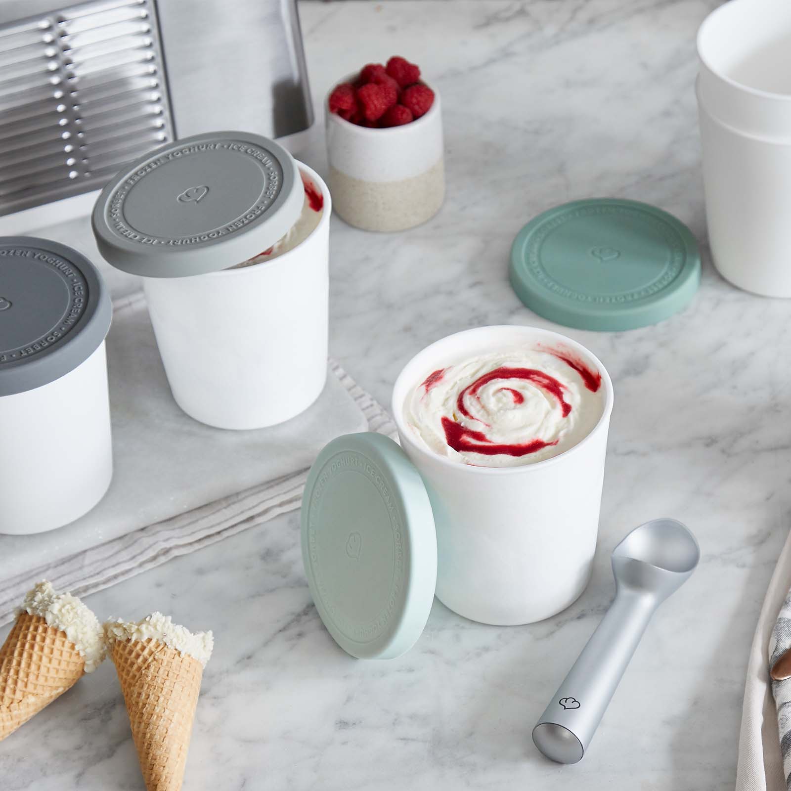2er-Set Eisbehälter für Speiseeis 1 L, BPA-frei - Mint/Weiß - Image 5