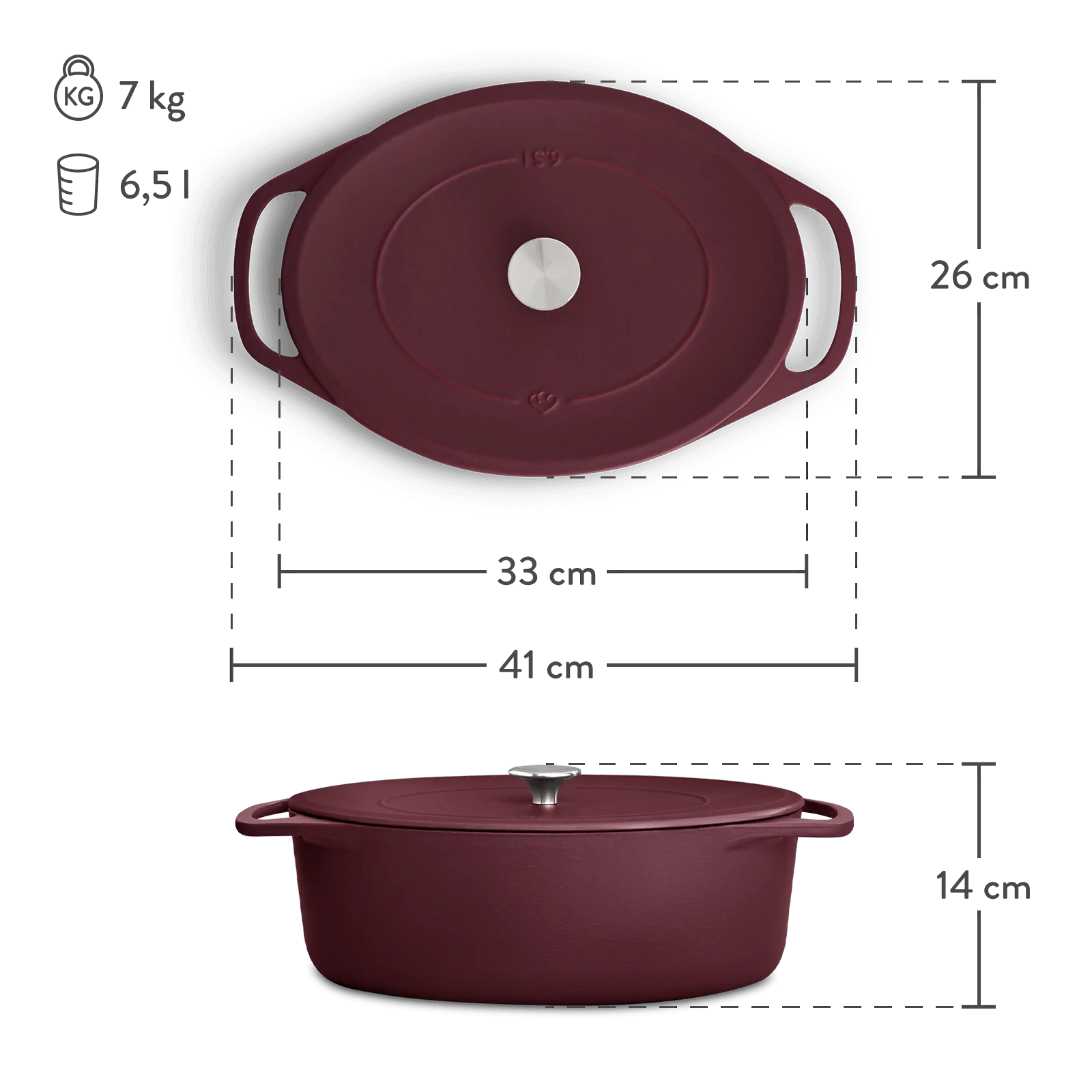 Cocotte Gusseisen oval 33 cm, für alle Herdarten inkl. Induktion - 6,5 Liter - Image 12