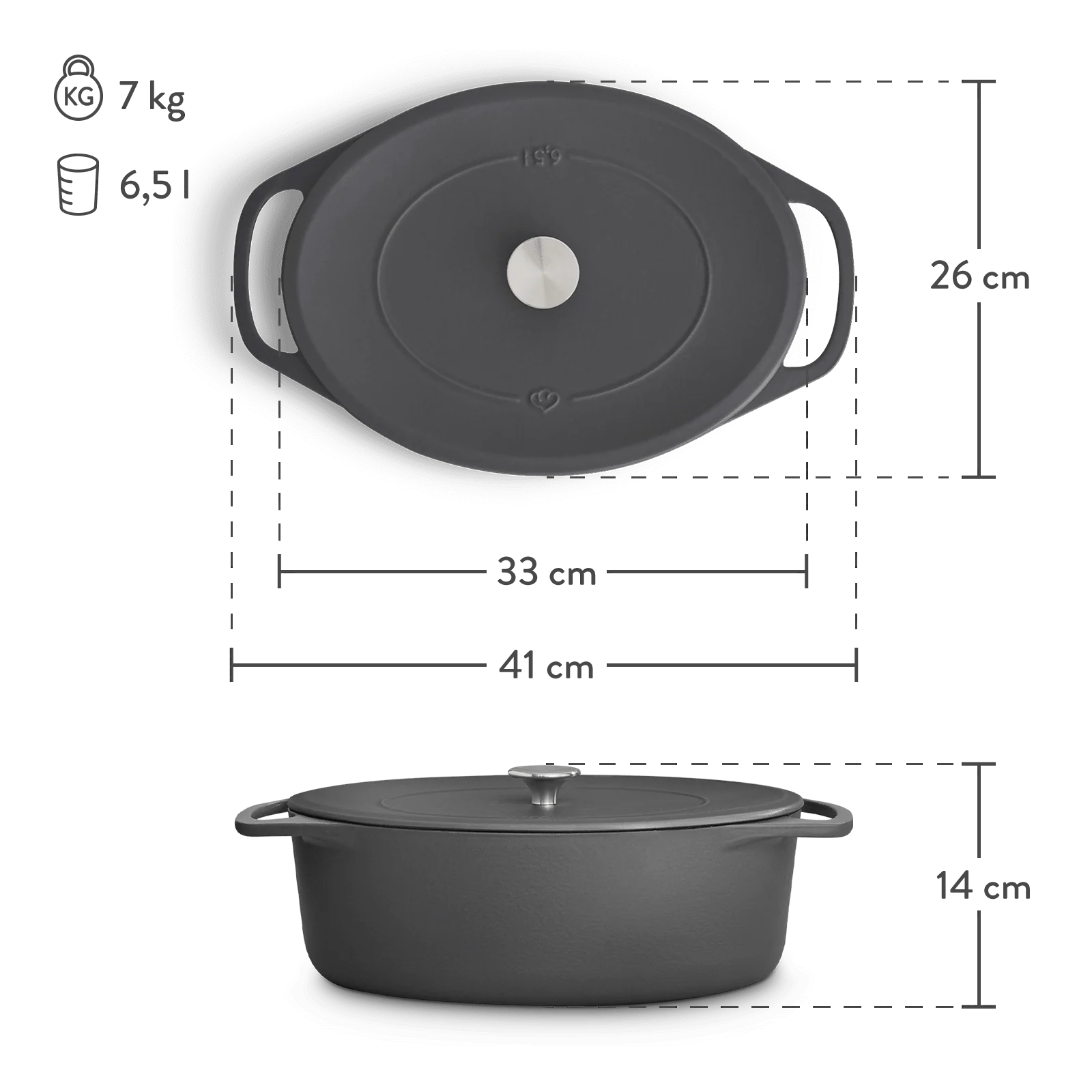Cocotte Gusseisen oval 33 cm, für alle Herdarten inkl. Induktion - 6,5 Liter - Image 2