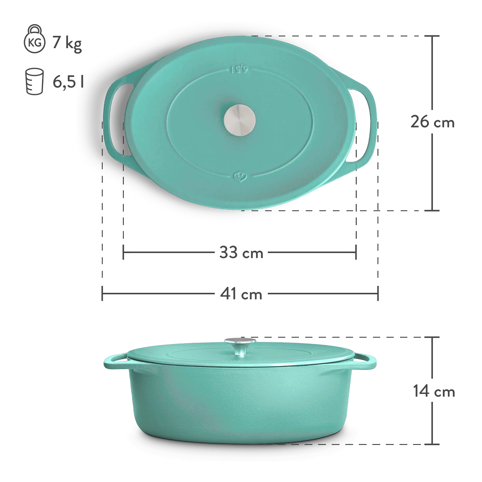 Cocotte Gusseisen oval 33 cm, für alle Herdarten inkl. Induktion - 6,5 Liter - Image 7
