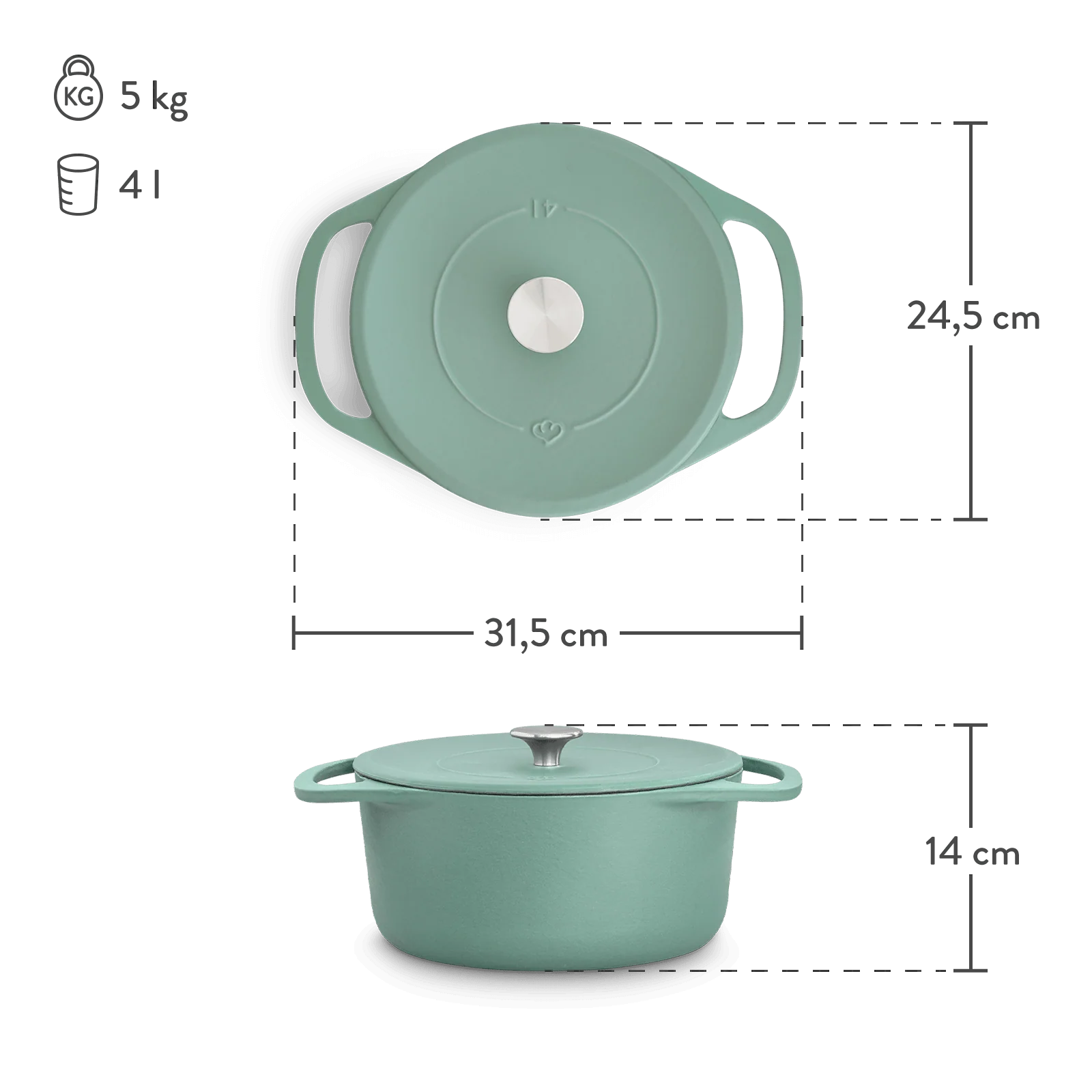 Cocotte rund 24 cm, für alle Herdarten inkl. Induktion - 4 Liter - Image 3