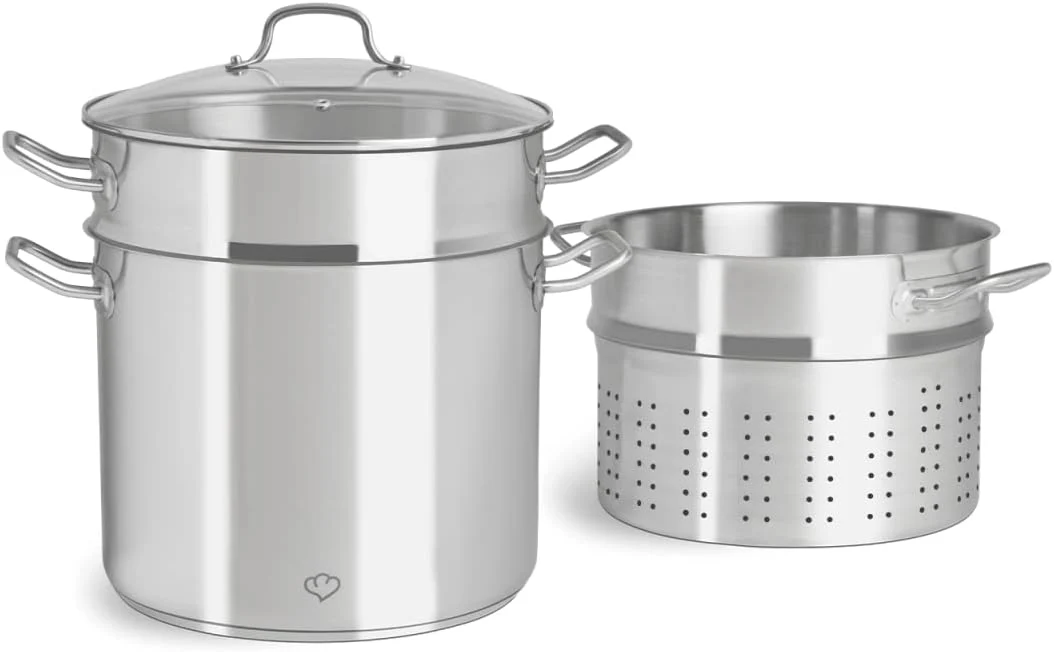 Edelstahl Kochtopf mit Glasdeckel 11 L, inkl. Siebeinsatz/Dampfgarer und Nudelsieb - Image 5