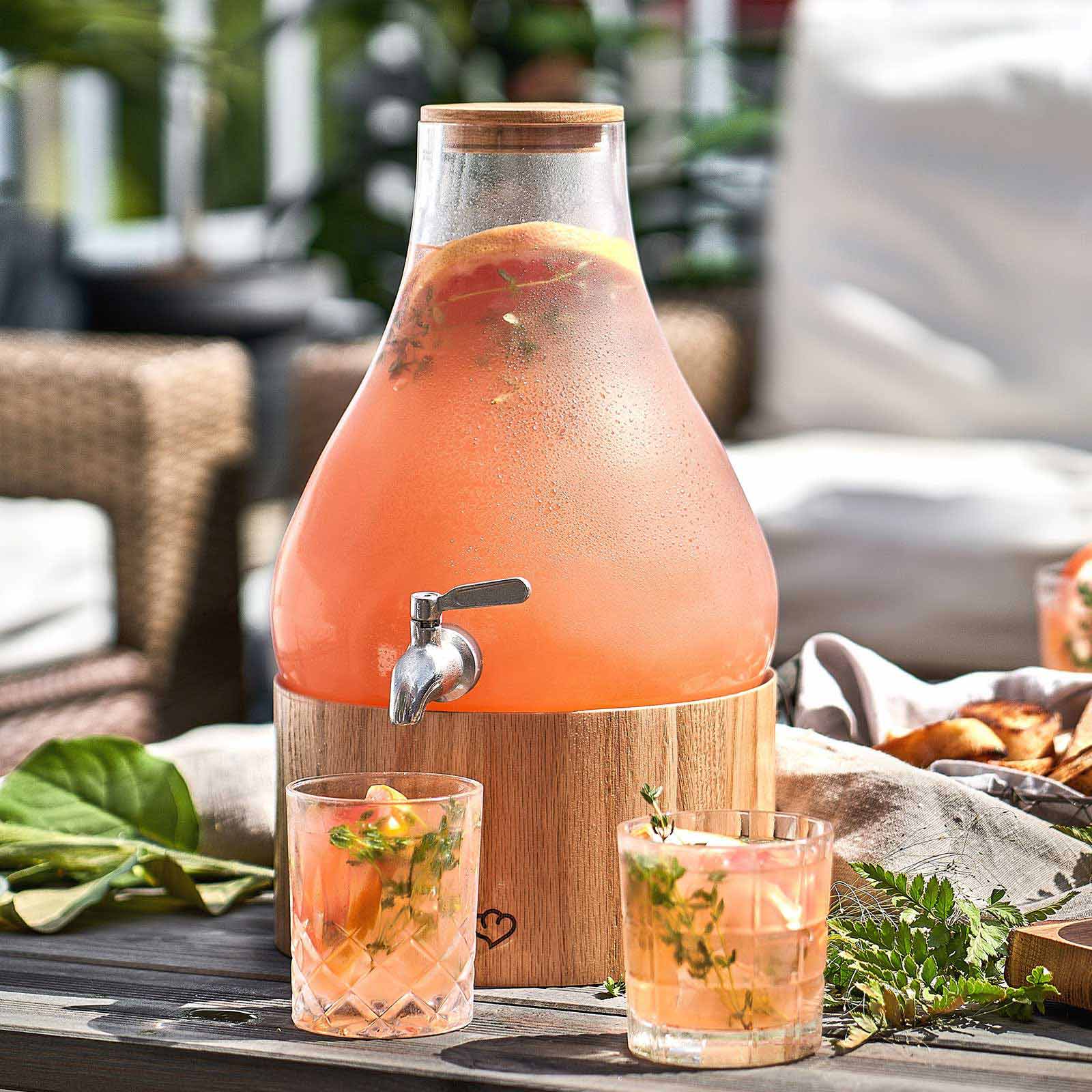 Glas Getränkespender 5,5 L Gloria mit Edelstahl-Zapfhahn & Ständer aus Eichenholz - Image 4