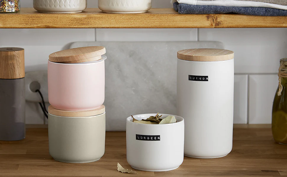 Keramik Vorratsdosen Sweet Scandi 4er Set - Weiß/Braun & Rosa/Braun - Image 4