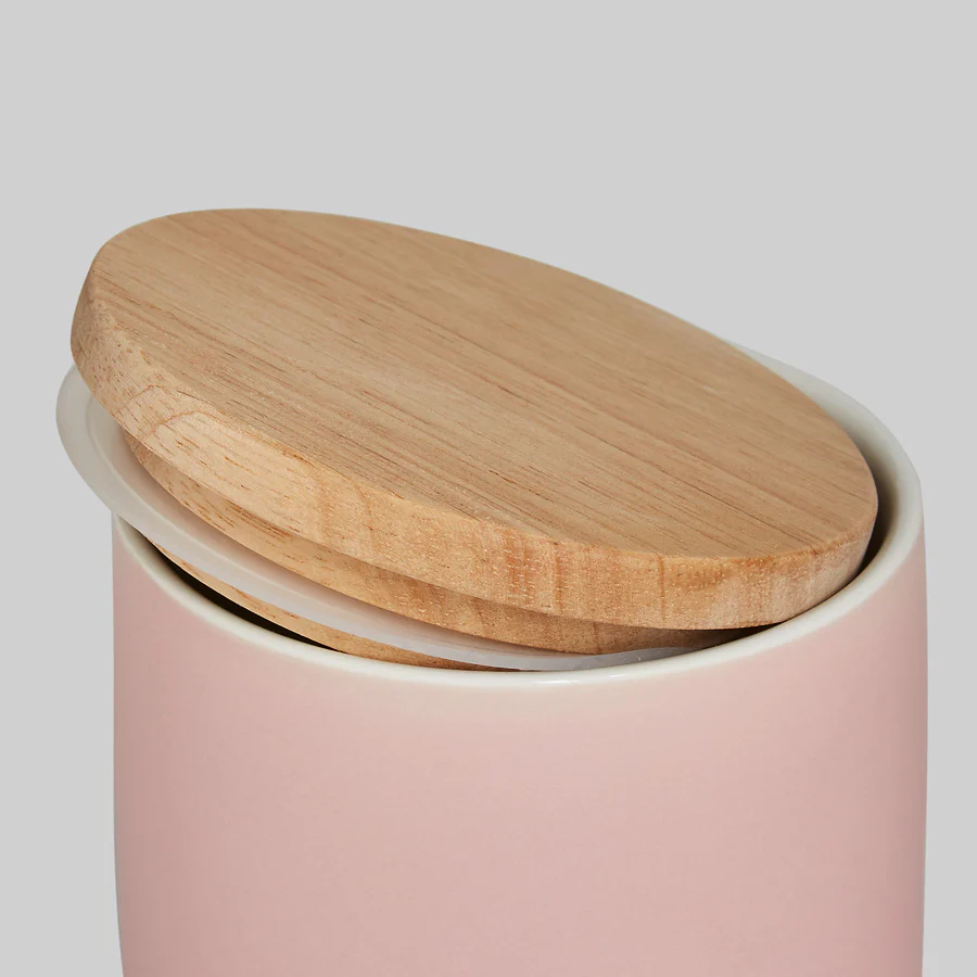 Keramik Vorratsdosen Sweet Scandi mit Holzdeckel - 10,1 x 18,3 cm - Rosa/Braun - Image 5