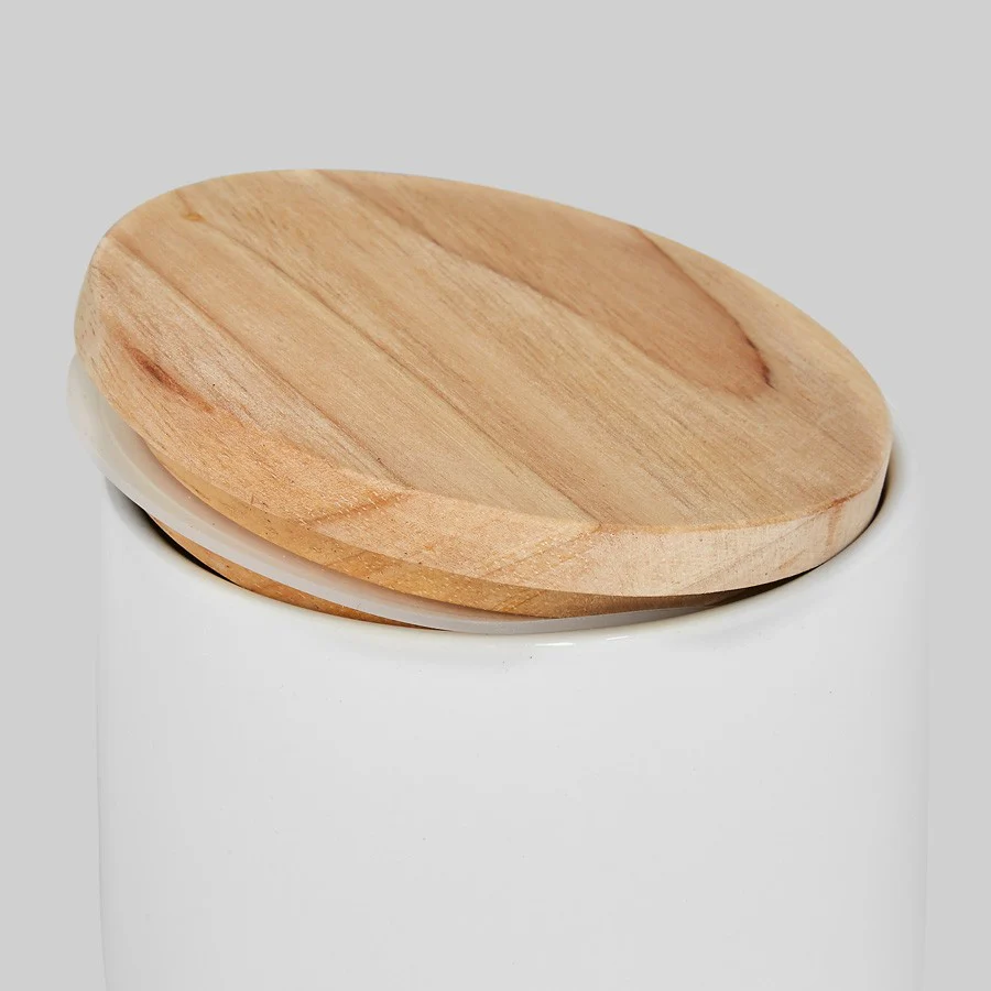 Keramik Vorratsdosen mit Holzdeckel Sweet Scandi - Weiß (10x9cm) - Image 4