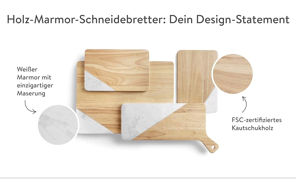 Schneide- und Servierbrett Set 4-tlg. - Kautschukholz & Marmor - Image 2
