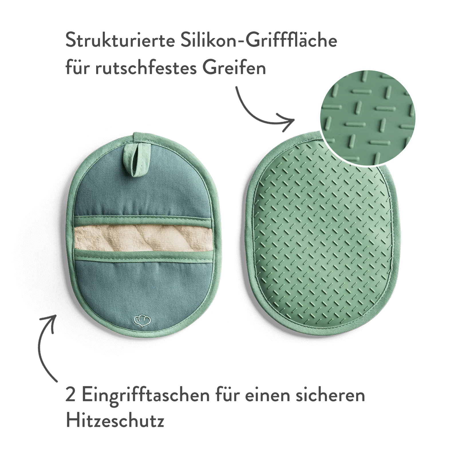 Topflappen-Set 2-tlg. Grau, Silikon & Baumwolle, hitzebeständig - Grau oder Mint - Image 4